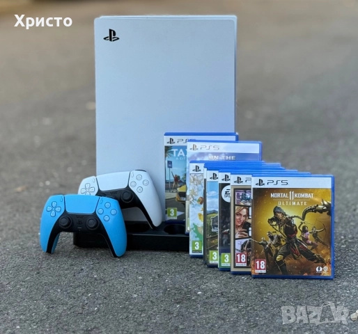 Конзола Sony PlayStation 5, PS5 825 GB SSD + 2 контролера + 9 игри + станция 