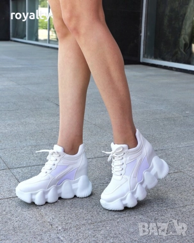 Кецове на платформа - бяла кожа с мрежа, снимка 3 - Маратонки - 52003521
