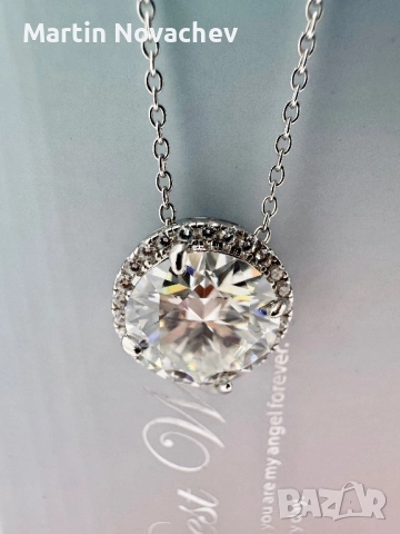 Сребърно колие с мойсанит (Диамант) 5 карата, снимка 7 - Колиета, медальони, синджири - 52253406