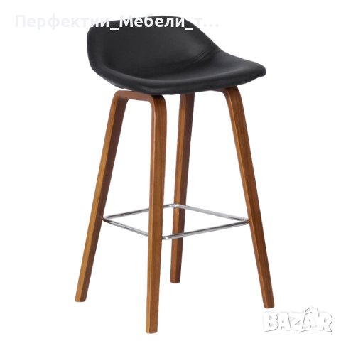 Икономични бар столове и табуретки-дървени крака орех и черна еко кожа, снимка 2 - Обзавеждане за заведение - 52565225