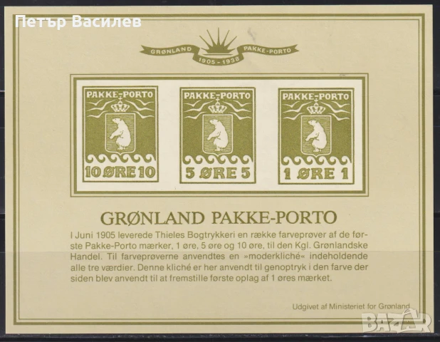 Чисти блокове Колетни марки 1905 Препечатки 1983 от Гренландия, снимка 4 - Филателия - 51108440