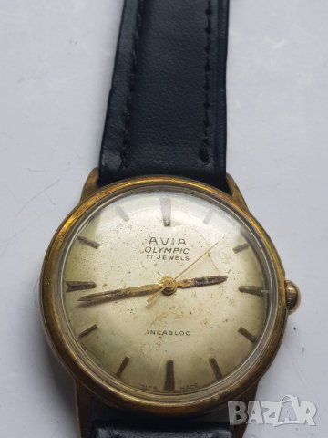 Позлатен мъжки механичен часовник Avia Olympic 17 jewels, снимка 5 - Антикварни и старинни предмети - 38840347