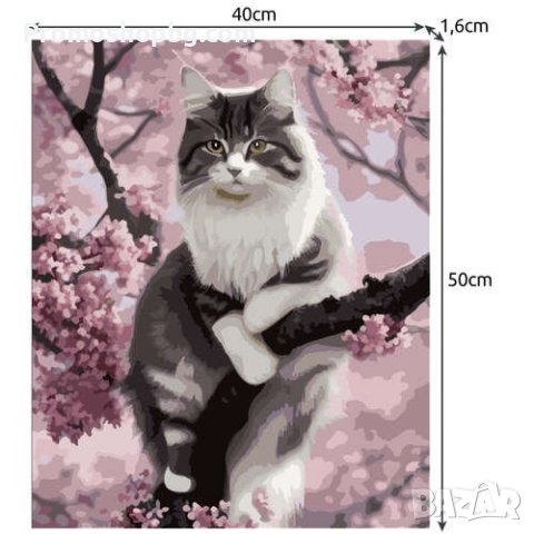 Картина "Котка" за рисуване по номера 40х50см с дървена рамка, снимка 2 - Други игри - 43777187
