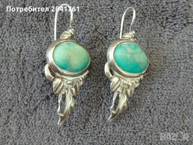 Сребърни обеци с естествени камъни, снимка 2 - Обеци - 44129383