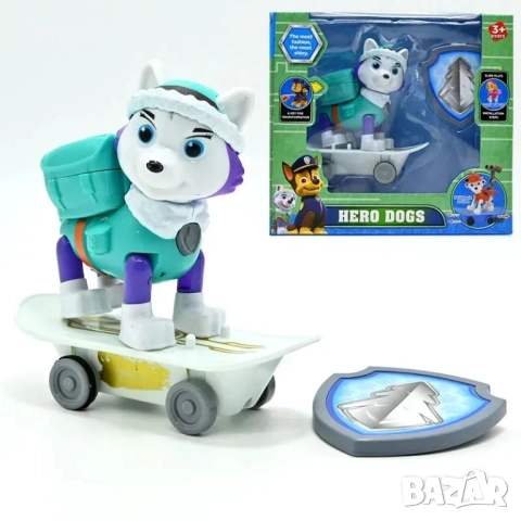 Пес Патрул фигурка Еверест със значка и скейтборд, снимка 2 - Фигурки - 51524867