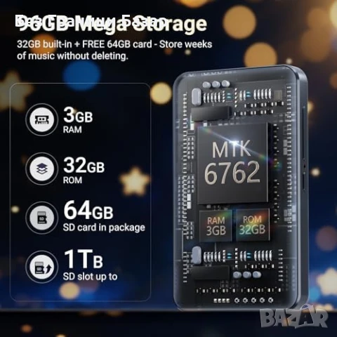 Нов 96GB Android MP3 MP4 плейър Bluetooth WiFi Spotify 4" тъчскрийн, снимка 2 - Други - 51129907