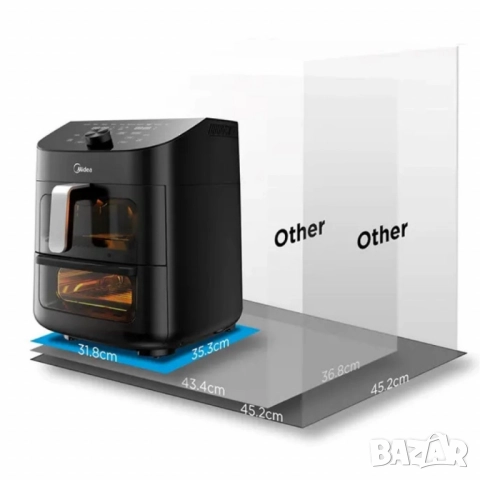 Еър Фрайър 2 в 1 - 11L - Midea MAD1100DADK - С две зони за готвене, 10 програми и 360° циркулация на, снимка 12 - Друга електроника - 51858947