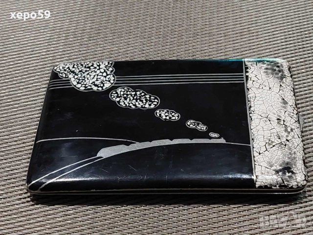 Френска сребърна кутия(табакера) за цигари-арт деко с емайл/техника лак и яйчена черупка/