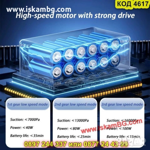 Безжична прахосмукачка за автомобил с акумулаторна батерия 16000PA - КОД 4617, снимка 9 - Аксесоари и консумативи - 52009886