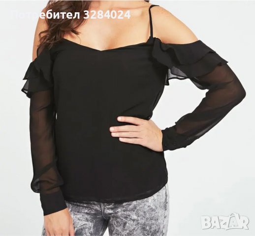 Нова черна блуза на #Guess, снимка 1 - Блузи с дълъг ръкав и пуловери - 38435404