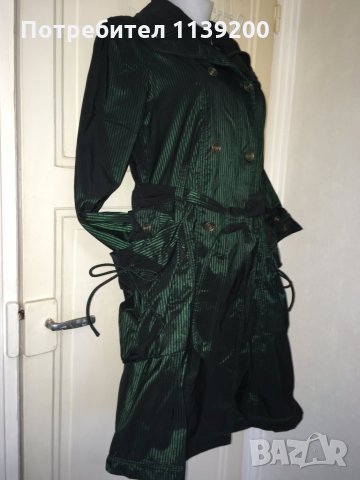 Френски нов бутиков шлифер тренч L Clara Couture зелен черно райе, снимка 9 - Шлифери - 27283202