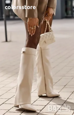 Ботуши на ток - светлобежова кожа - KD105