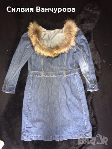 Дънкова красота с яка от лисица, снимка 2 - Палта, манта - 27397262