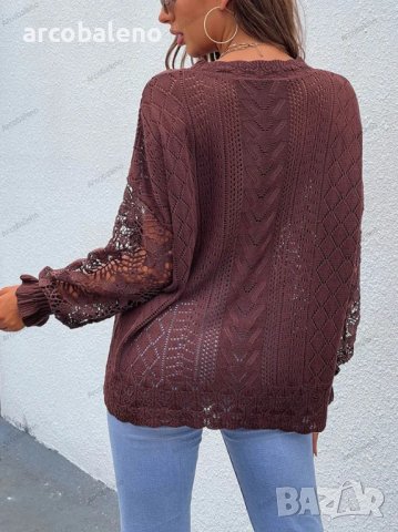 Дамски едноцветен шикозен пуловер с отворени шевове, 2цвята - 023, снимка 15 - Блузи с дълъг ръкав и пуловери - 40052302