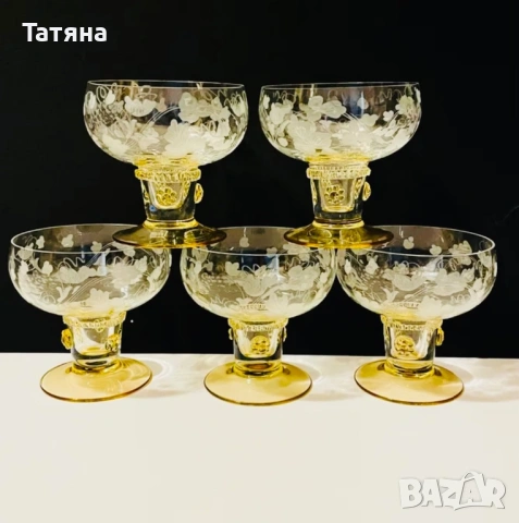 10 Кристални чаши за вино. Германия 1960-70, Theresienthal, Россия ръчна  изработка, кехлибарен цвят, снимка 6 - Чаши - 53135595