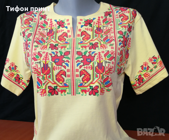 Тениска с автентични мотиви на шевици от фолклорна област "Шоплук", регион Самоков.