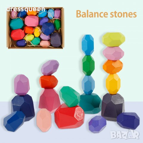 3607 Игра с дървени цветни камъчета за баланс, снимка 4 - Други стоки за дома - 37485079