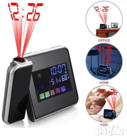 Електронен часовник с проектор за стена, таван и  термометър, снимка 2 - Стенни часовници - 47579448
