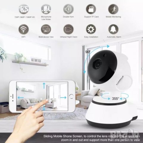 БЕБЕФОН Безжична HD WiFi камера с двупосочно аудио охранителна видео, снимка 5 - Бебефони - 27899011