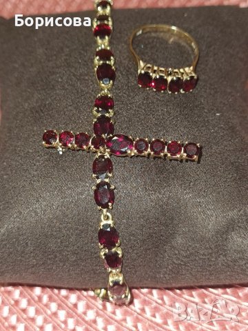 Златен Комплект с гранат , снимка 5 - Бижутерийни комплекти - 38997534