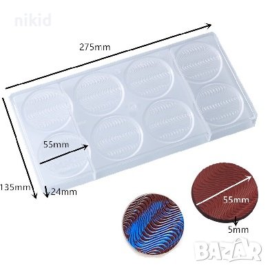 8 кръга кръг вълнообразни релеф пластмасова форма Поликарбонатна отливка калъп за Шоколадови бонбони, снимка 3 - Форми - 37072074