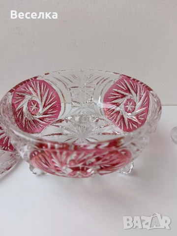 Кристални ваза и бонбониера/захарница Anna Hutten, снимка 4 - Вази - 52425121