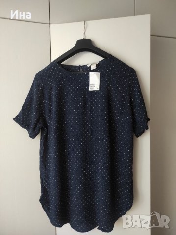 НМ нова тъмно синя блуза на точки р-р 44, снимка 2 - Туники - 38108983