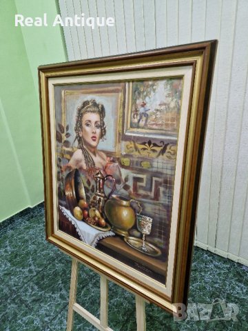 Изключително красива антикварна авторска майсторска картина масло върху платно , снимка 4 - Картини - 43297148