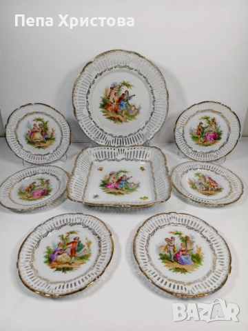 Сервиз за торта от немски  порцелан Schwarzenhammer, снимка 2 - Чинии - 52595970