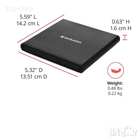 Чисто ново запечатано оптично устройство Verbatim External Slimline 43886, външно, USB-C..., снимка 8 - Друга електроника - 51572511