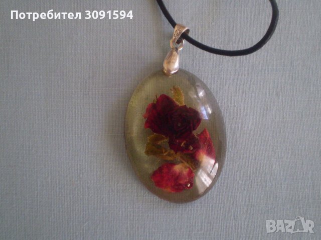 Висулка цвете с кожа и сребро 925, снимка 2 - Антикварни и старинни предмети - 36952471