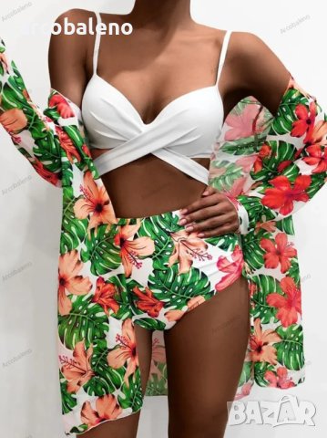 Дамски секси слинг бански от три части с мрежест принт и с висока талия, 11цвята, снимка 8 - Бански костюми - 40547286