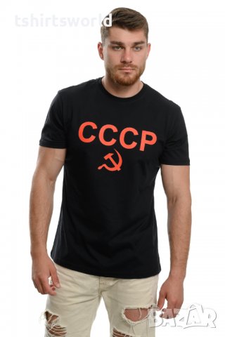 Нова черна мъжка тениска с трансферен печат СССР, Русия, снимка 3 - Тениски - 37673788