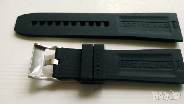 Черна силиконова каишка BREITLING  24 мм, снимка 5 - Каишки за часовници - 36307657