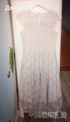 Коктейлна рокля цвят екрю, снимка 5 - Рокли - 50495921