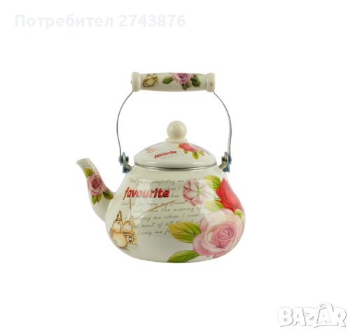 ЕМАЙЛИРАН ЧАЙНИК ДЕКОР РОЗИ-ЕКРЮ,ИНДУКЦИЯ-2,5Л, снимка 1