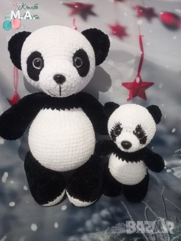 Панди мама и бебе - ръчно изплетени 