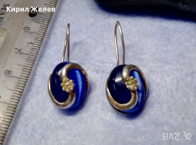 ПРЕКРАСНИ СРЕБЪРНИ ОБЕЦИ СРЕБРО 925 с ПОЛИРАНО СИНЬО КОТЕШКО ОКО АРТ ИЗРАБОТКА 49998, снимка 5 - Обеци - 50115970