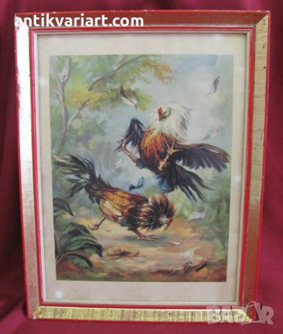 Стара Цветна Литография в оригинална рамка със стъкло, снимка 1