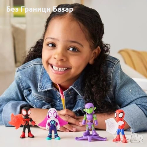 Нова детска Marvel Spidey Ghost-Spider фигура 7.6 см + web wings аксесоар, снимка 4 - Други - 53566691