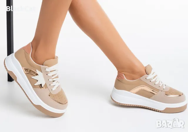Дамски Спортни Обувки В Бежов Цвят, снимка 5 - Маратонки - 47857431