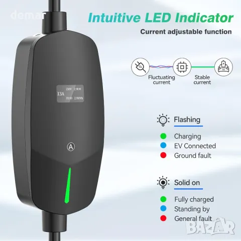 EVDANCE EV зарядно тип 2, 8 метра, 6/8/10/13A, регулируем ток, IP66, снимка 5 - Аксесоари и консумативи - 48414159