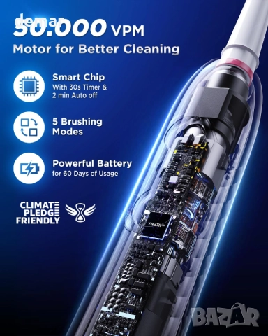 Въртяща се електрическа четка за зъби, 8 глави, 3 интензитета, 5 режима, синя, снимка 9 - Други - 52440961