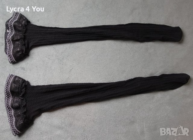 S/M черни мрежести чорапи със силикон и бяла бродерия, снимка 12 - Бельо - 42981900