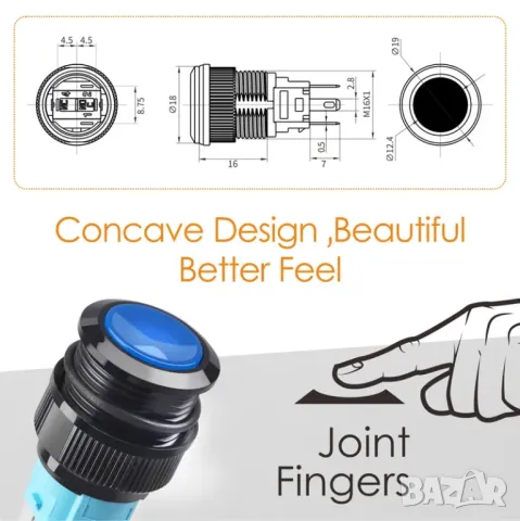 Пластмасов бутон / червен/16mm/230V, снимка 4 - Друга електроника - 48335810