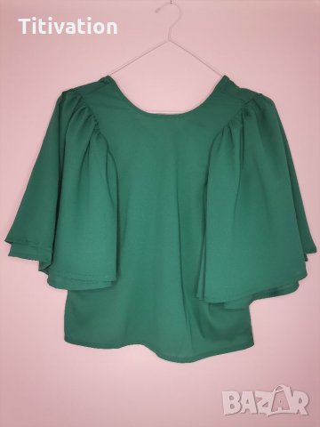 Зелена блуза с буфан ръкав, снимка 2 - Корсети, бюстиета, топове - 34778620
