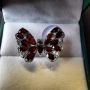 Елегантен сребърен 925 пръстен "Пеперуда" с родиево покритие и Натурални Гранати и Циркони!, снимка 3