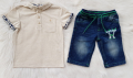 Тениска с якичка H&M и дънкови панталонки 3-4 години, снимка 1 - Детски комплекти - 36541399