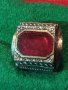 СТАРИНЕН БРОНЗОВ ОРНАМЕНТИРАН ПРЪСТЕН с ЧЕРВЕН КАТАЛИН МАЙСТОРСКА РЪЧНА ИЗРАБОТКА 16738, снимка 15
