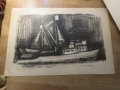 картина - Рибарски кораби - рисувана  1965 г. една картина от професионалист - Елка Будинов, снимка 1 - Антикварни и старинни предмети - 26852646